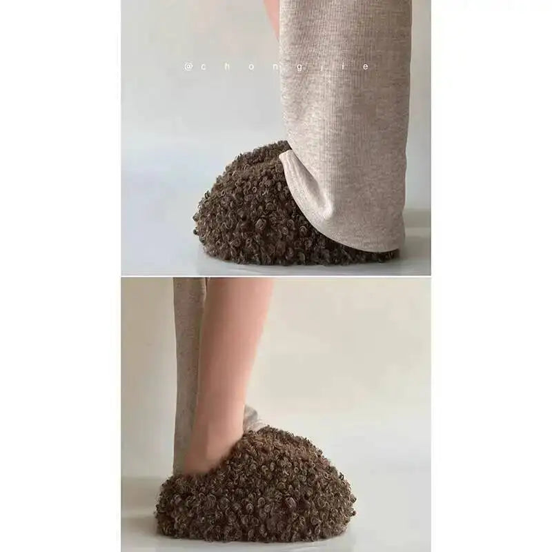 Womens Queen Crown Themed Flat Furry Winter Home Slippers