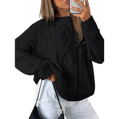 Autumn Winter Mock Neck Batwing Sleeve Women Knitted Sweater
