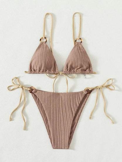 Muted Mauve Ribbed Tortoise Link Bikini Aesthetic