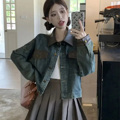 Irregular Crop Denim Coat for Effortless Y2K Street Style Edge Looks