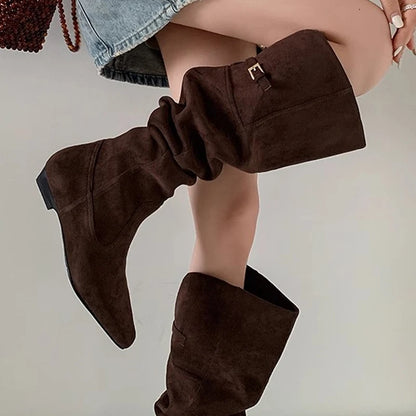 Long Knee High Suede Designer Zipper Winter Boots For Women