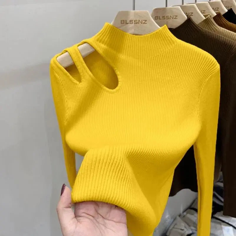 Women Turtleneck Open Shoulder Sweaters