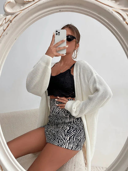 Elegant Open-Front Knit Cardigan – Solid Color Autumn Sweater for Women