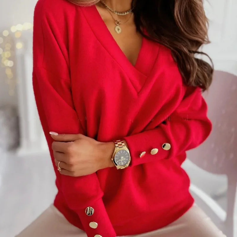 Womens Button Sleeve Loose Sweaters