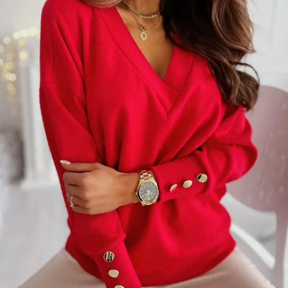 Womens Button Sleeve Loose Sweaters