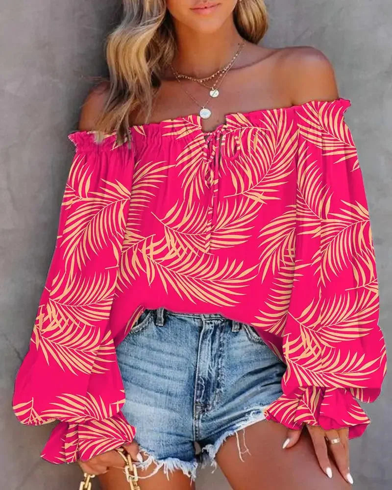 Off Shoulders Sleeveless Abstract Printed Women Blouse