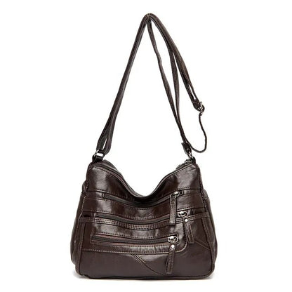 High-Quality Women's Soft Leather Shoulder Bag – Multi-Layer Pockets, Classic Crossbody, Luxury Designer Handbag & Purse