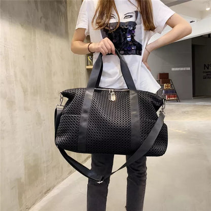 New Black Large Capacity Travel Bag – Casual Women’s Unisex Armpit Bag, Mesh Versatile Shoulder Handbag