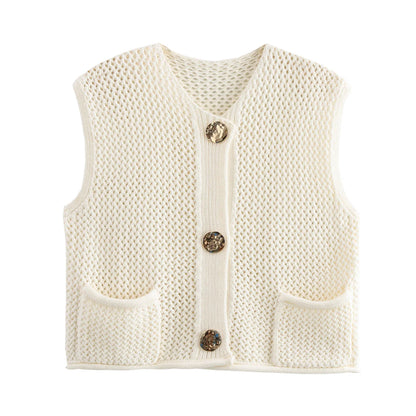Womens Elegant Round Collar Single Breasted Buttoned Sweaters