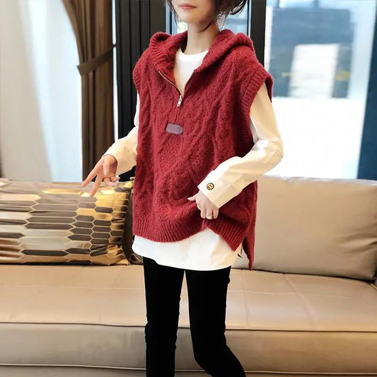 2024 Womens Hooded Sleeveless Knit Vest