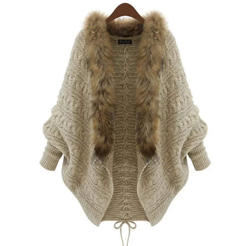 New Womens Lapel Neck Wool Cape Poncho Cardigan