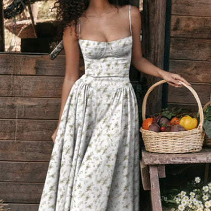 Old Money Aesthetic - Elegant Neutral Corset Midi Dress