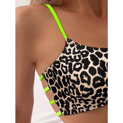 2025 Sexy Green Leopard Print Bikini Set Womens Knotted Push Up Swimsuit Beach Bathing Suit Swimwear