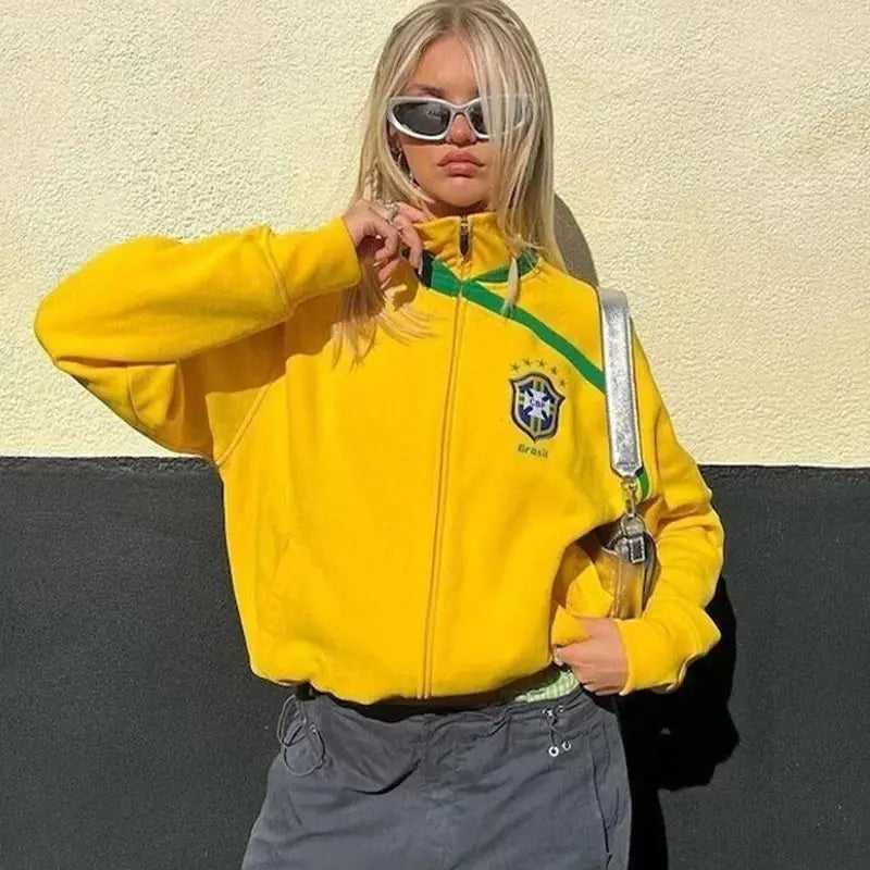 Y2k Zip Up Hoodie Casual Oversized Crop Sweatshirt For Women Harajuku Style