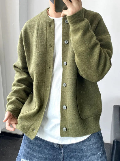 Men's Fisherman Aesthetic Thick Knit Cardigan | Japanese Style Loose-Fit Round Neck Sweater Jacket | Casual Spring/Autumn Fashion