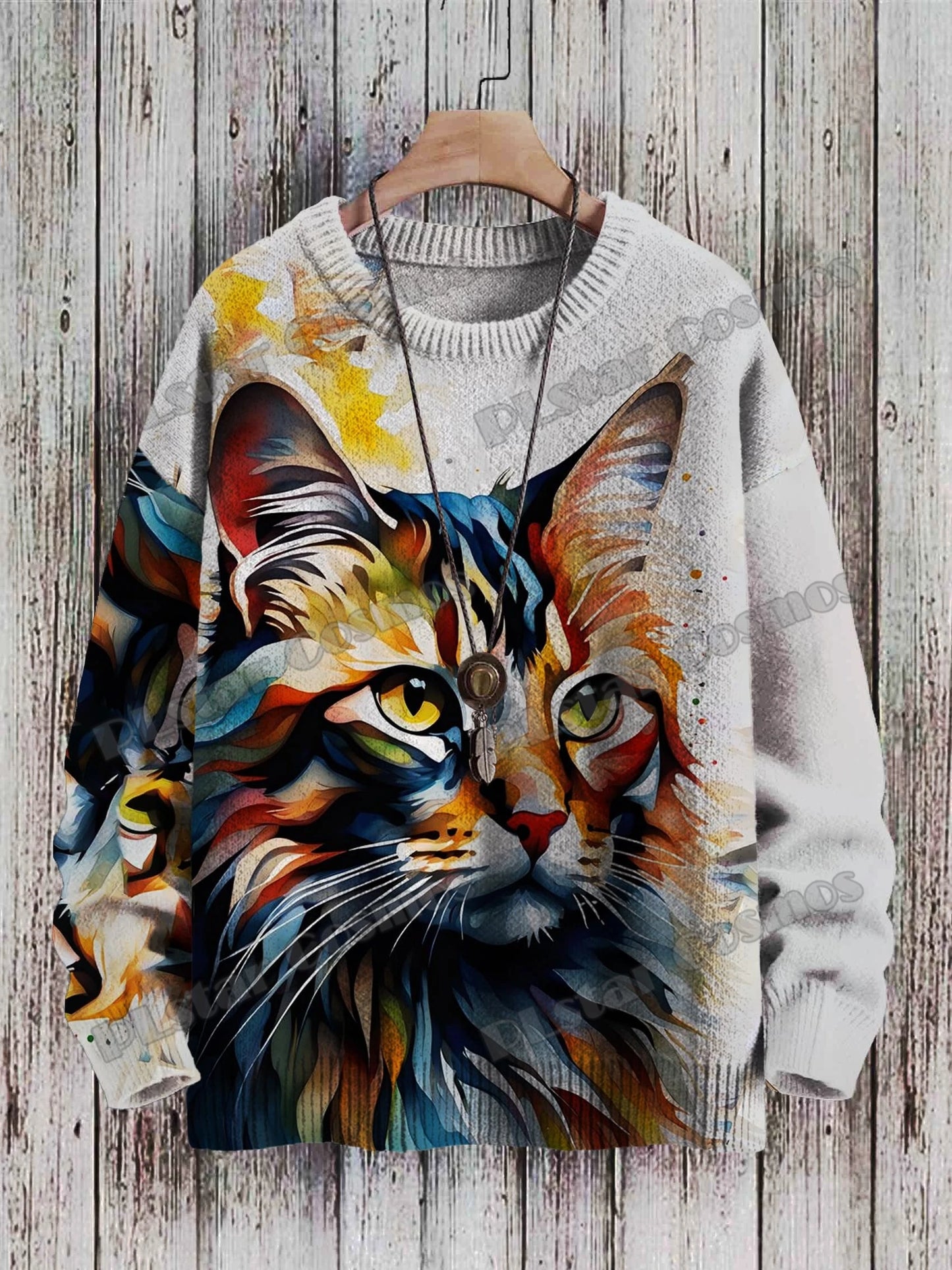 Vibrant Ukiyo-e Cat Sweater for Cozy Sunset Walks