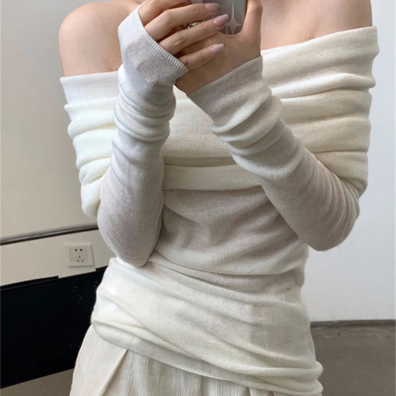 Long Sleeve Off Shoulder Thin Women Sweaters