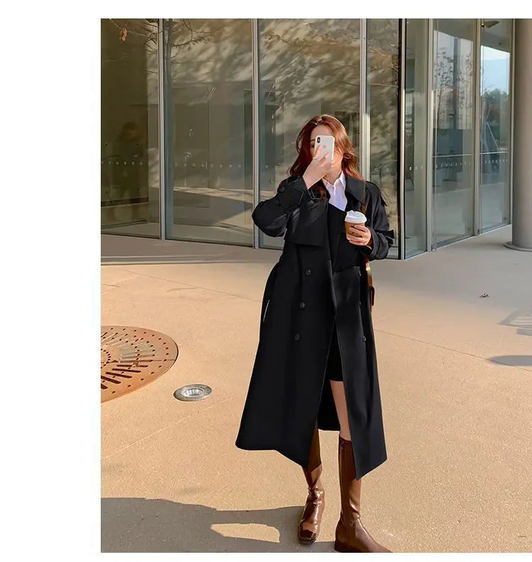 Womens Oversize Long Single Breasted Trench Coat