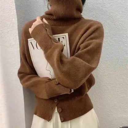 Solid Turtleneck Long Sleeve Pullover For Women