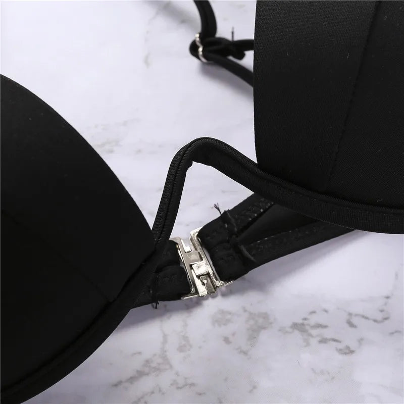 Classic Black V-Wire Push-Up Bikini Aesthetic