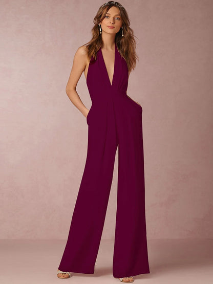 Sexy Backless Deep V-Neck Elegant Jumpsuit For Women