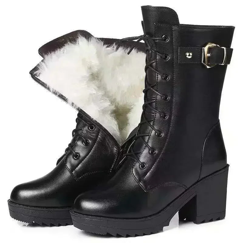 2025 New Arrival Winter High Boots Genuine Leather Thick Plush Warm Snow Boots For Women