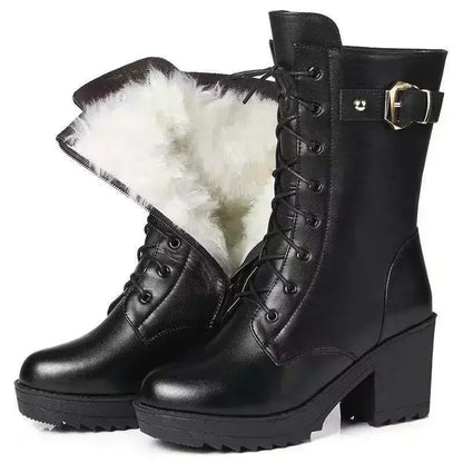 2025 New Arrival Winter High Boots Genuine Leather Thick Plush Warm Snow Boots For Women