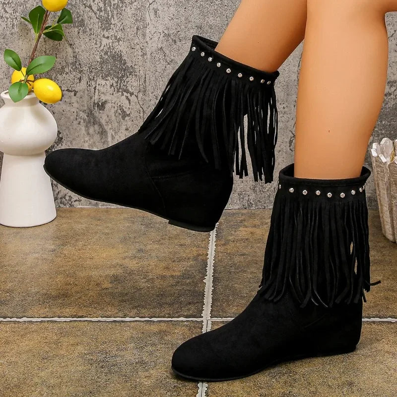 Tassel Low Heel 3 Layers Winter Women Boots