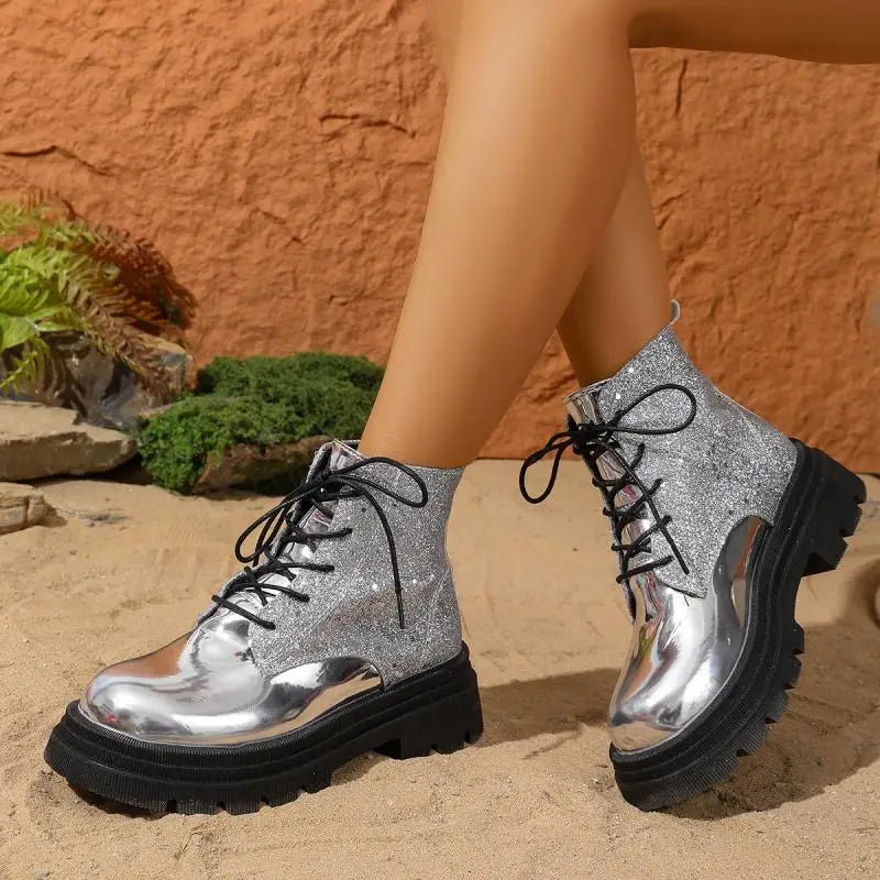Luxury Silver Design Mid Heel Winter Women Boots