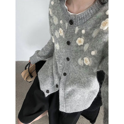 Floral Embroidered Knit Cardigan – Autumn Casual Sweater for Women
