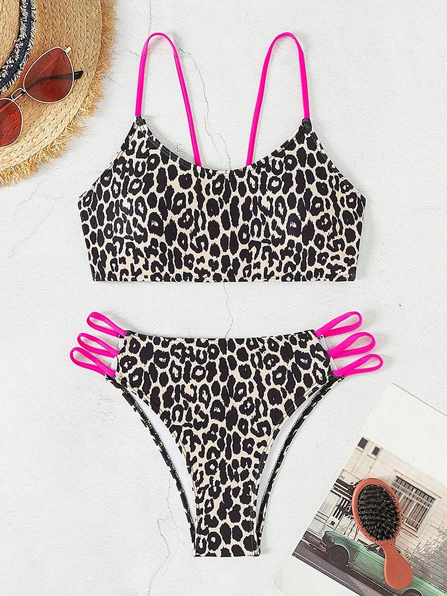Leopard Print Strappy Side Scoop Bikini Aesthetic