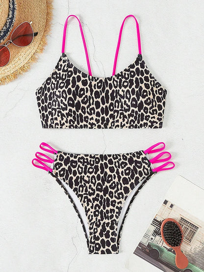 Leopard Print Strappy Side Scoop Bikini Aesthetic