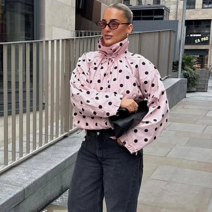 Pink Polka Dot Spring Jacket for Women – Chic Casual Street Style Coat 2026