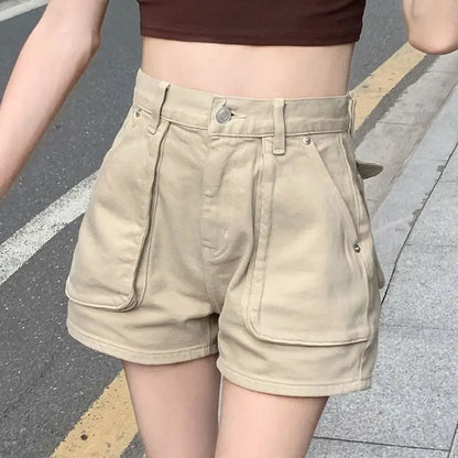 Low Waist Denim Cargo Shorts For Women