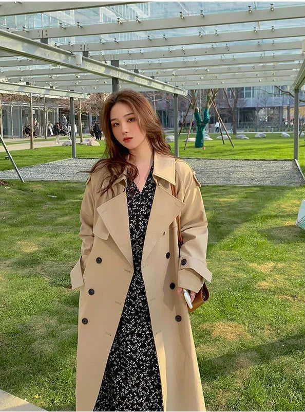 Womens Oversize Long Single Breasted Trench Coat