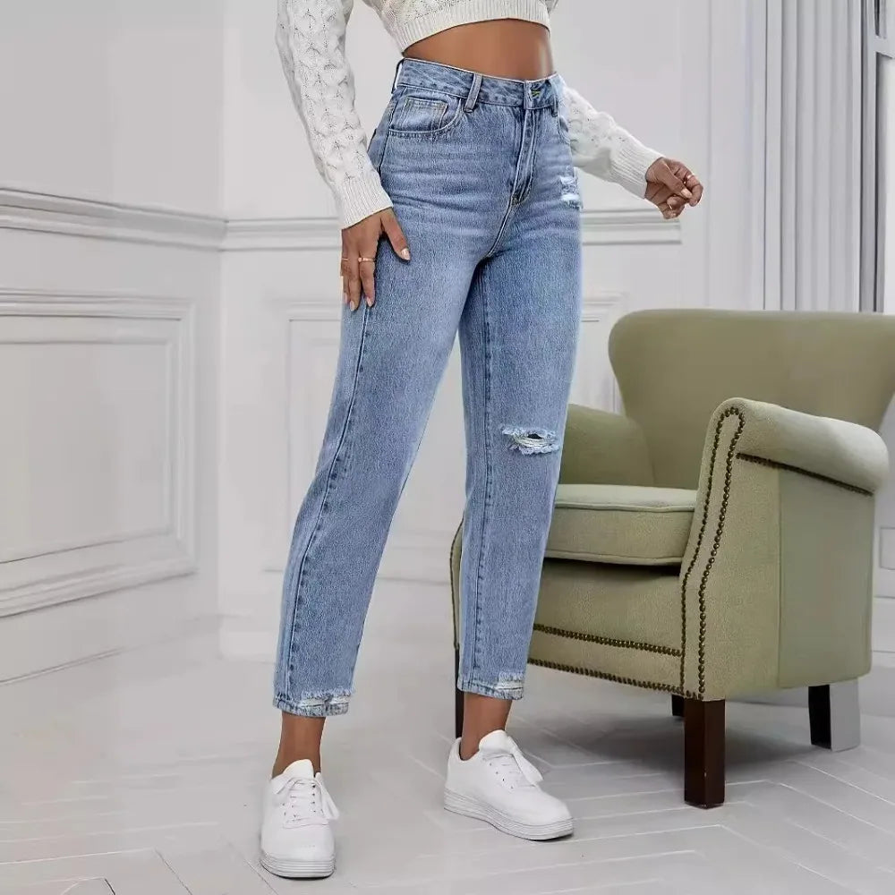 Casual Ripped Stretch Blue Jeans