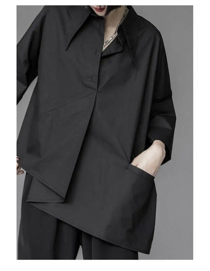 Asymmetrical Women's Blouse: Harajuku-Inspired Casual Chic