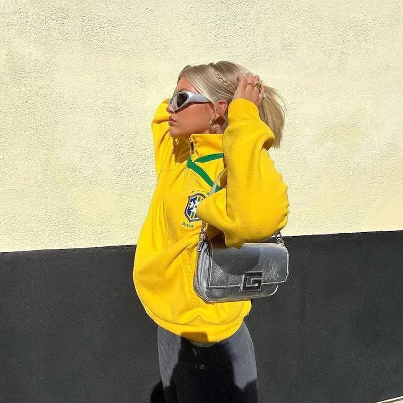 Y2k Zip Up Hoodie Casual Oversized Crop Sweatshirt For Women Harajuku Style