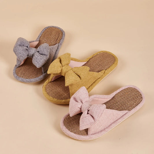 Cottagecore Linen Bow Slippers for a Cozy Morning Routine