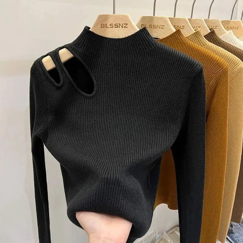 Women Turtleneck Open Shoulder Sweaters