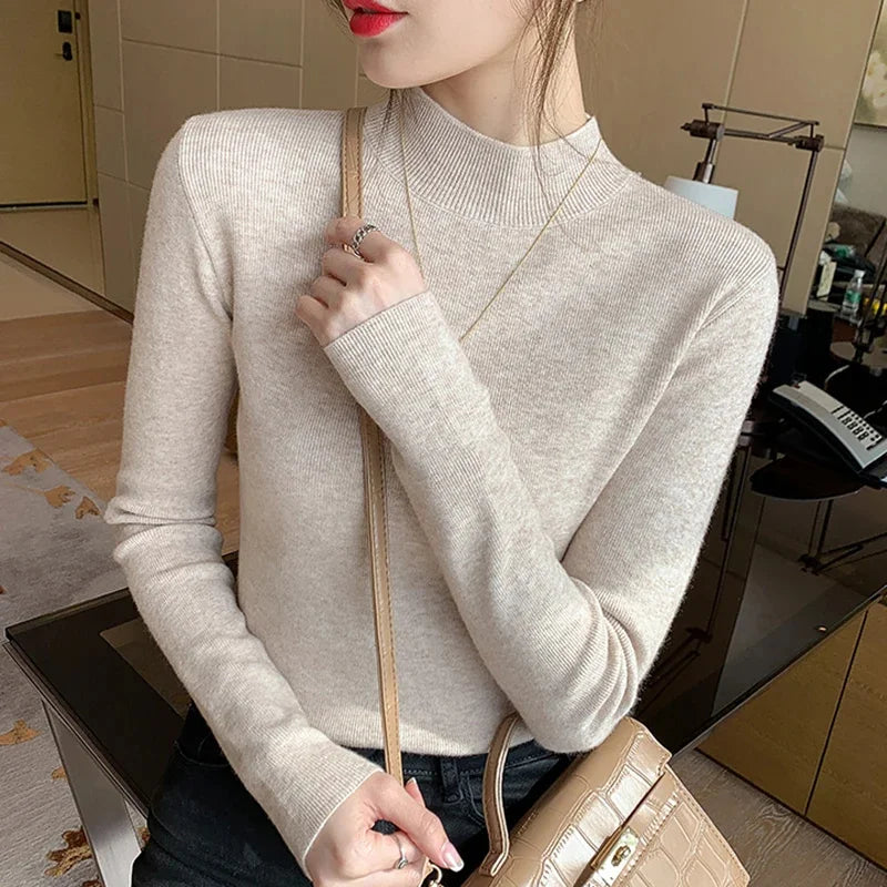 Womens Turtleneck Standard Thickness Elastic Sweater