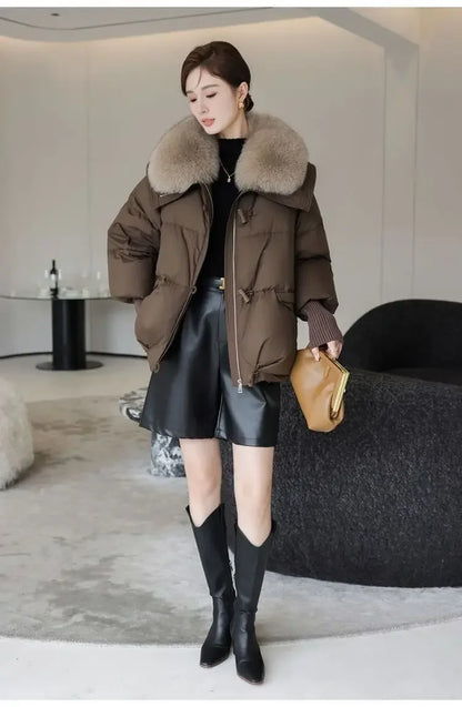 New Winter Down cotton Short Padded Fur Collar Puffer Jackets for Women