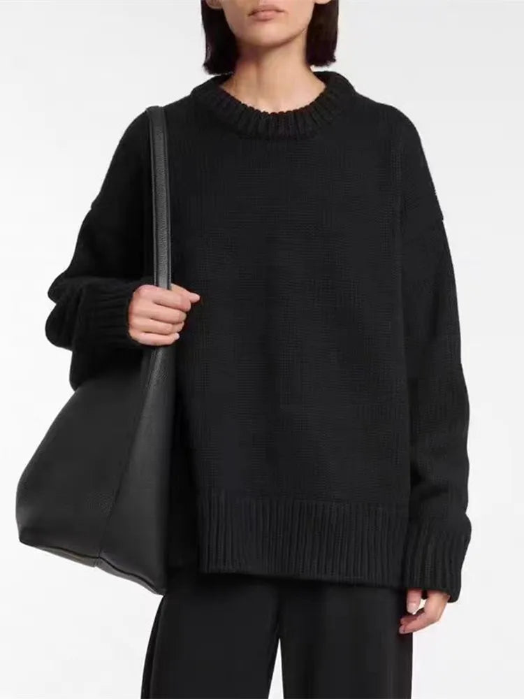 2025 Autumn Winter Loose Large Size Cashmere Sweater For Women Korean Mid Length 100 Pure Merino Wool Knit French Pullover Jumper