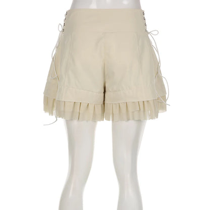 High-Waisted Vintage Sweet Bandage Ruffles Shorts For Women