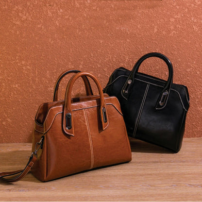 Genuine Leather Buckle Handle Handbags