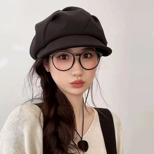 Womens Houndstooth Beret New Fashion Retro British Octagonal Painter Hat For Autumn