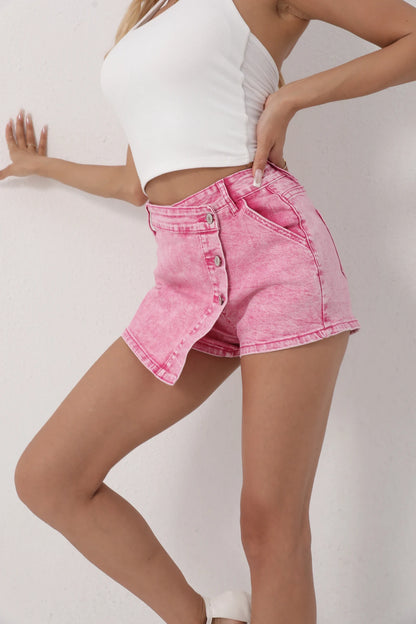 Apple Green Cuffed Design Belt Womens Summer Denim Shorts