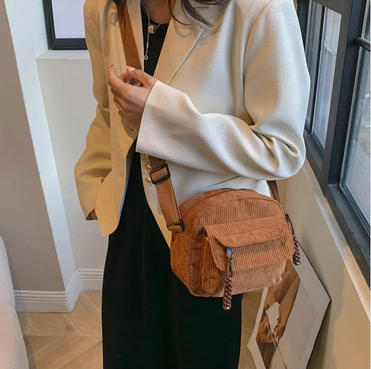 Striped Velvet Crossbody Bag Elegant Functional