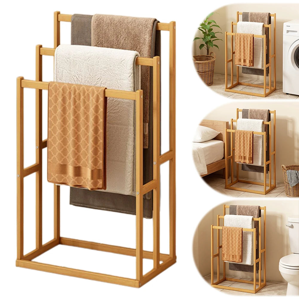 Easy Way At Bathroom 3 Tier Bamboo Freestanding Towel Rack Stand