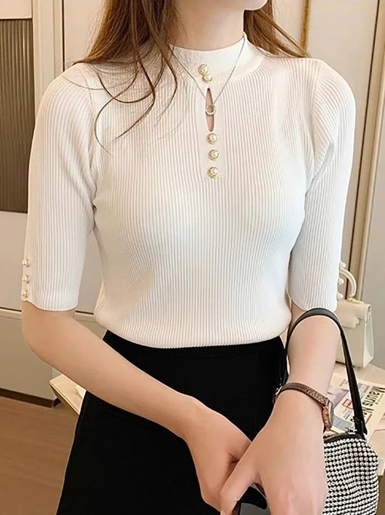 Korean Fashion Printed O Neck Sweater Spring Autumn Pullover With Slim Fit